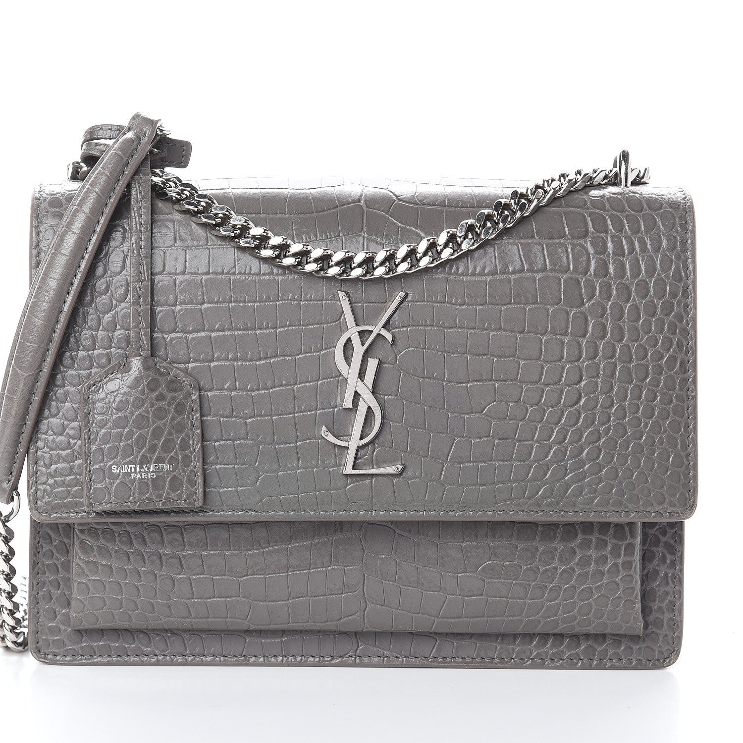 Saint Laurent Calfskin Crocodile Embossed Medium Monogram Sunset Fog 6 of 8