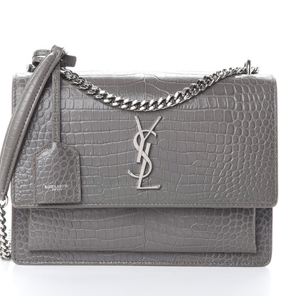 Saint Laurent Calfskin Crocodile Embossed Medium Monogram Sunset Fog 6 of 8