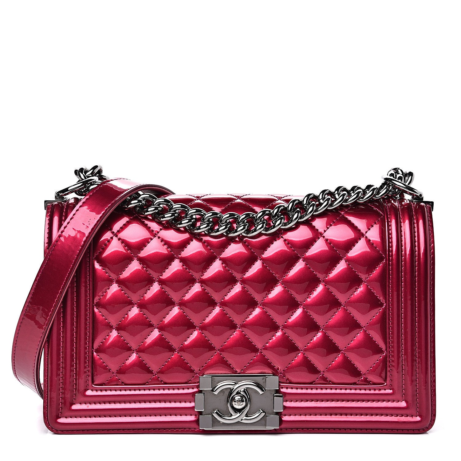 Chanel Metallic Patent Calfskin Quilted Medium Boy Flap Pink 1 of 17