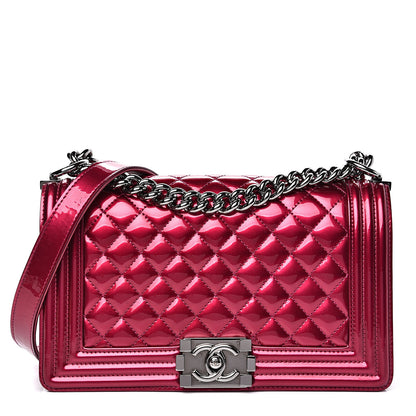 Chanel Metallic Patent Calfskin Quilted Medium Boy Flap Pink 1 of 17