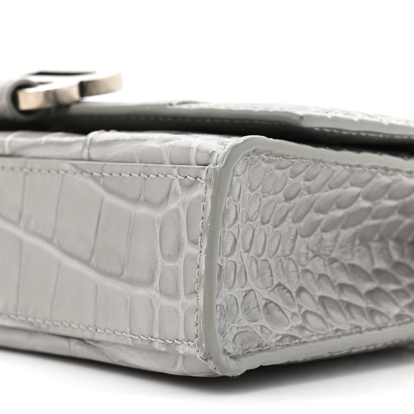 Shiny Calfskin Crocodile Embossed Hourglass Chain Bag Steel Grey