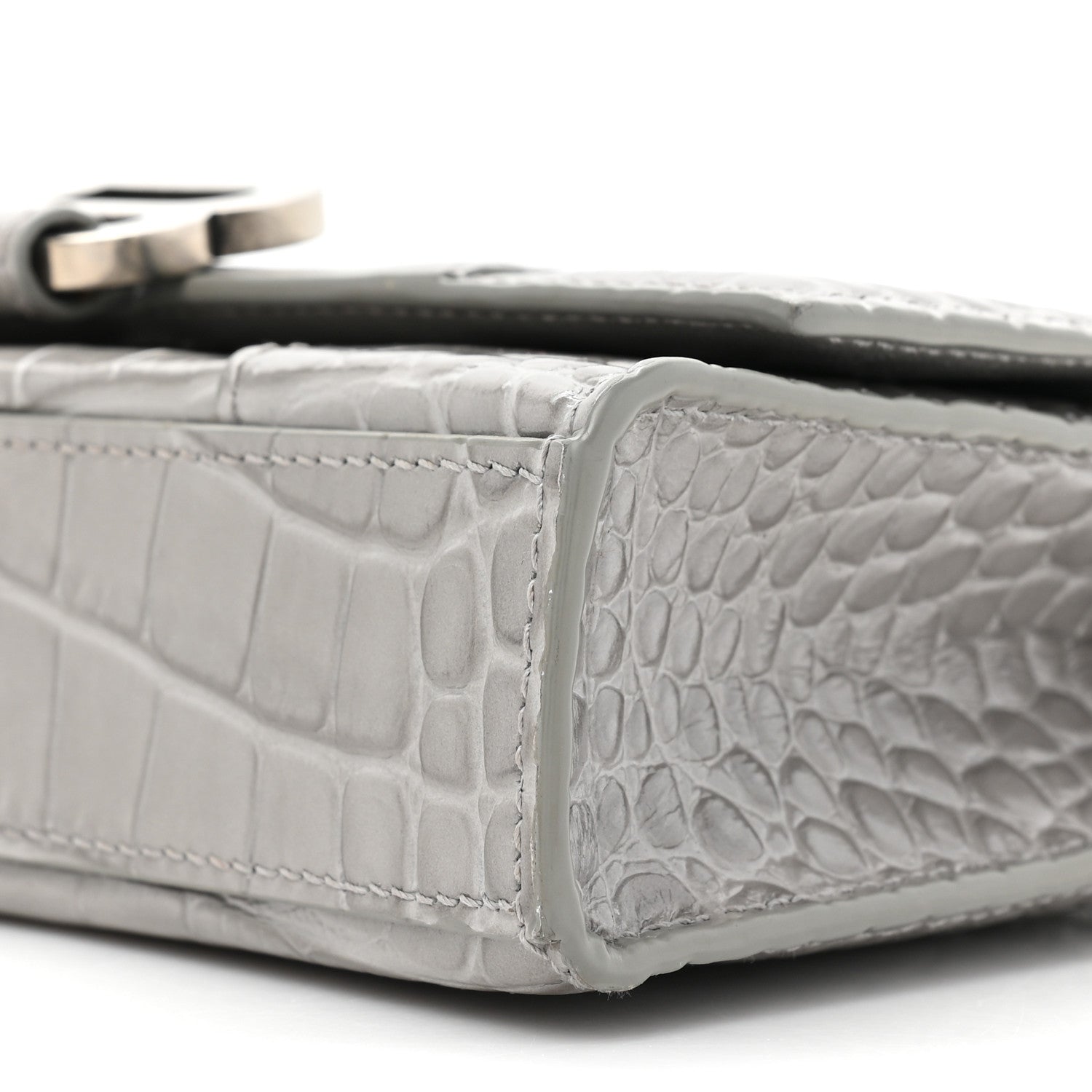 Balenciaga Shiny Calfskin Crocodile Embossed Hourglass Chain Bag Steel Grey 8 of 15