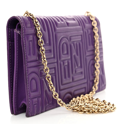 Fendi Nappa Logo Embossed Long Wallet On Chain Purple 3 of 15