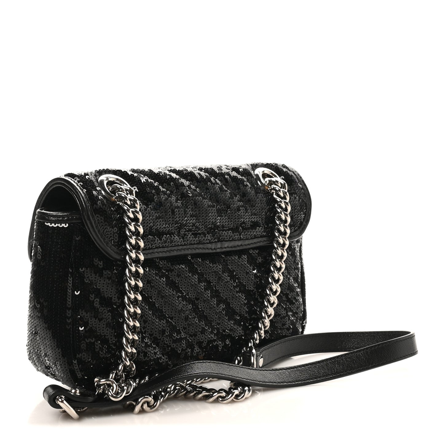Sequin Matelasse Diagonal Mini GG Marmont Shoulder Bag Black