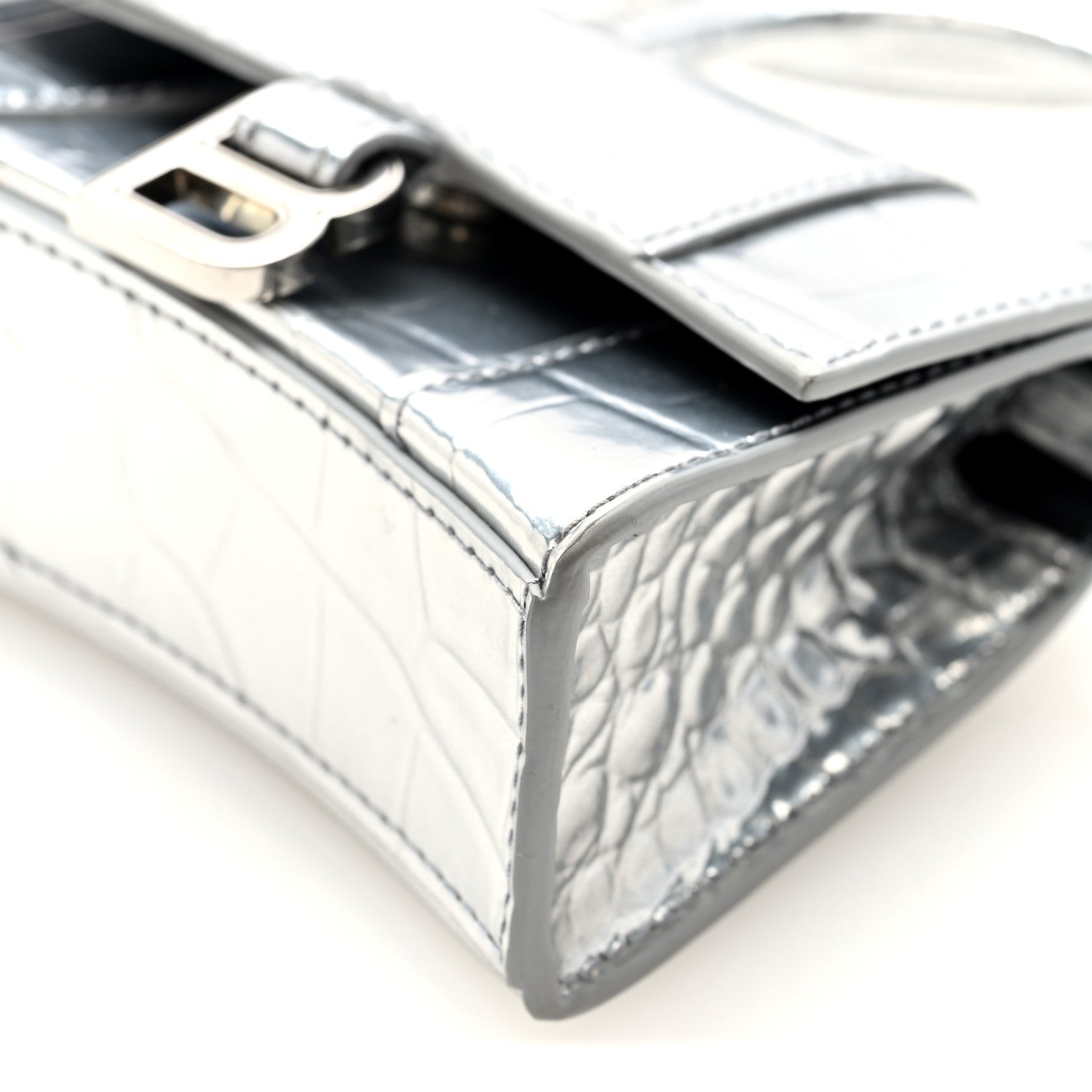 Balenciaga Metallic Calfskin Crocodile Embossed Hourglass Top