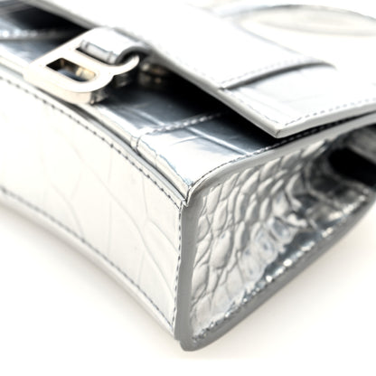 Balenciaga Metallic Calfskin Crocodile Embossed Hourglass Top Handle Bag Mini Silver 9 of 9