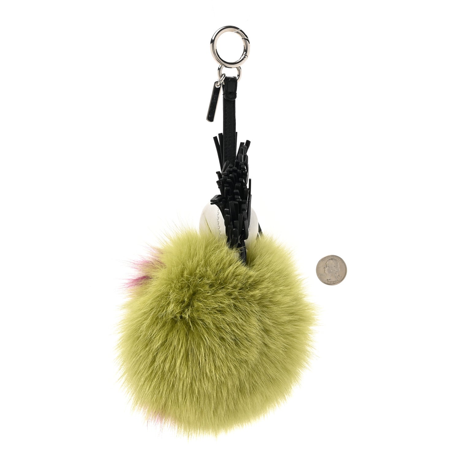 Fendi Fox Fur Shiny Nappa Super Karlito Pom Pom Bag Charm Malachite Multicolor Black 2 of 4