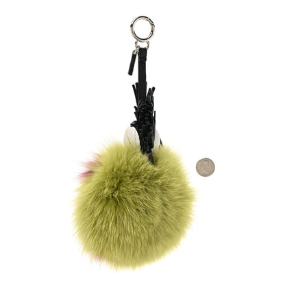 Fendi Fox Fur Shiny Nappa Super Karlito Pom Pom Bag Charm Malachite Multicolor Black 2 of 4