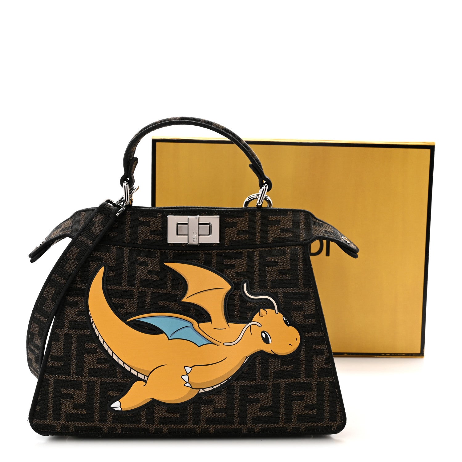 Fendi X FRGMT X POKEMON Fabric Jacquard FF 1974 Pokemon Inlay Peekaboo I See U Petite Satchel Tobacco Moro Giallo 11 of 11