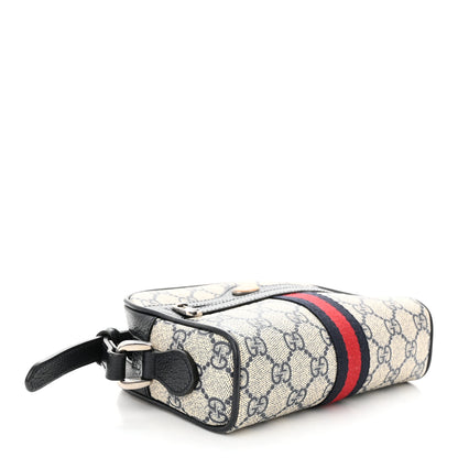 Gucci GG Supreme Monogram Textured Dollar Calfskin Web Mini Ophidia Shoulder Bag Beige Blue 4 of 11
