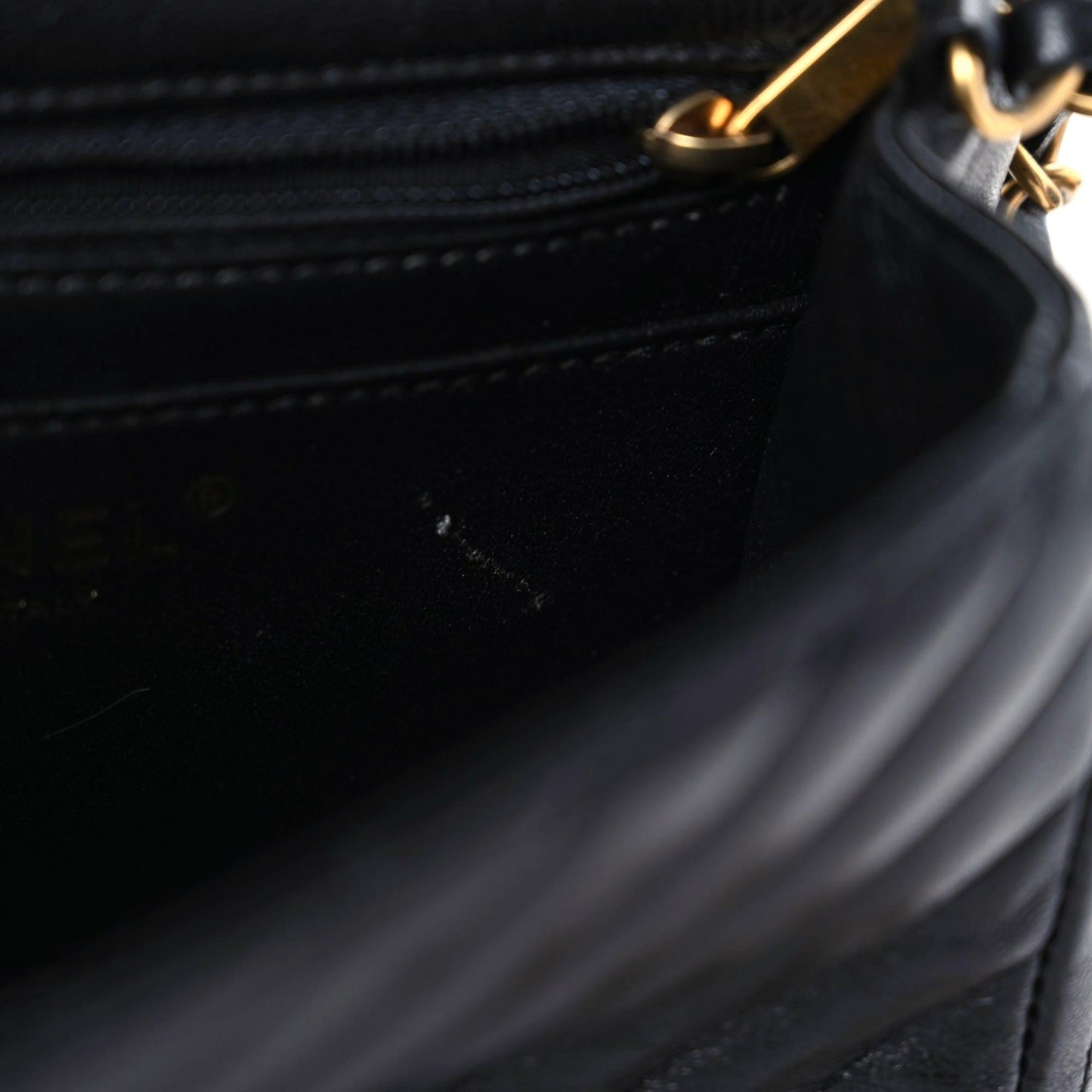 Lambskin Chevron Quilted Mini Square Flap Black