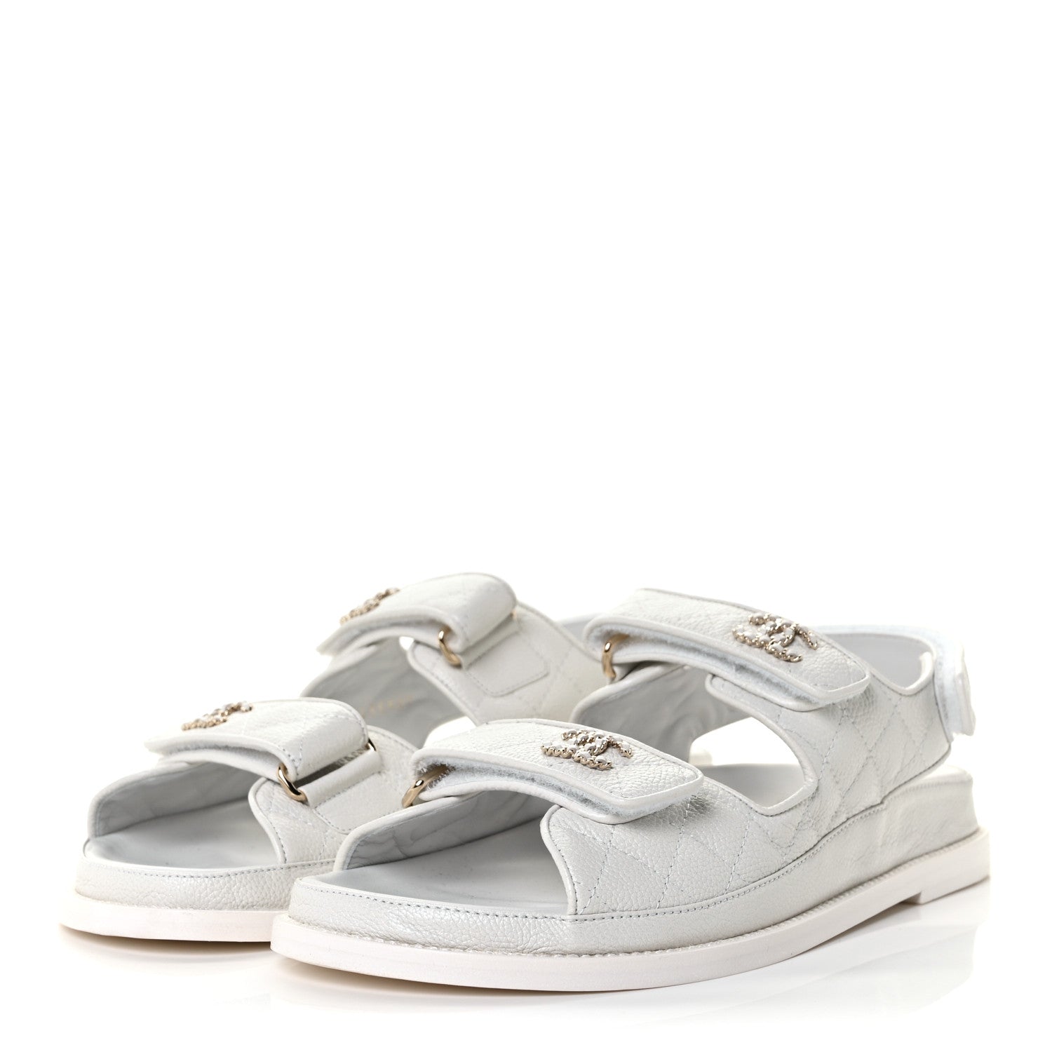 Chanel Grained Calfskin Quilted Velcro Dad Sandals 39.5 White 3 of 9