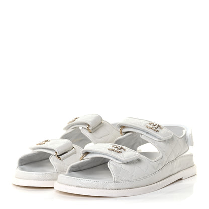 Chanel Grained Calfskin Quilted Velcro Dad Sandals 39.5 White 3 of 9