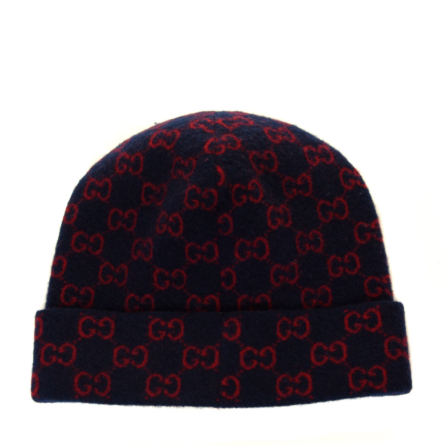 Gucci Wool GG Monogram Fog Tricot Beanie Hat XL Midnight Blue Red 2 of 3
