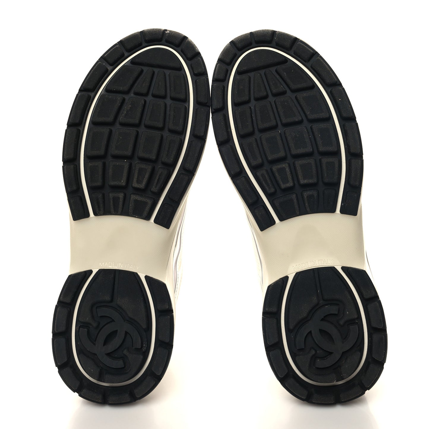 Fabric Laminated Calfskin Stretch CC Sneakers 38.5 White Silver