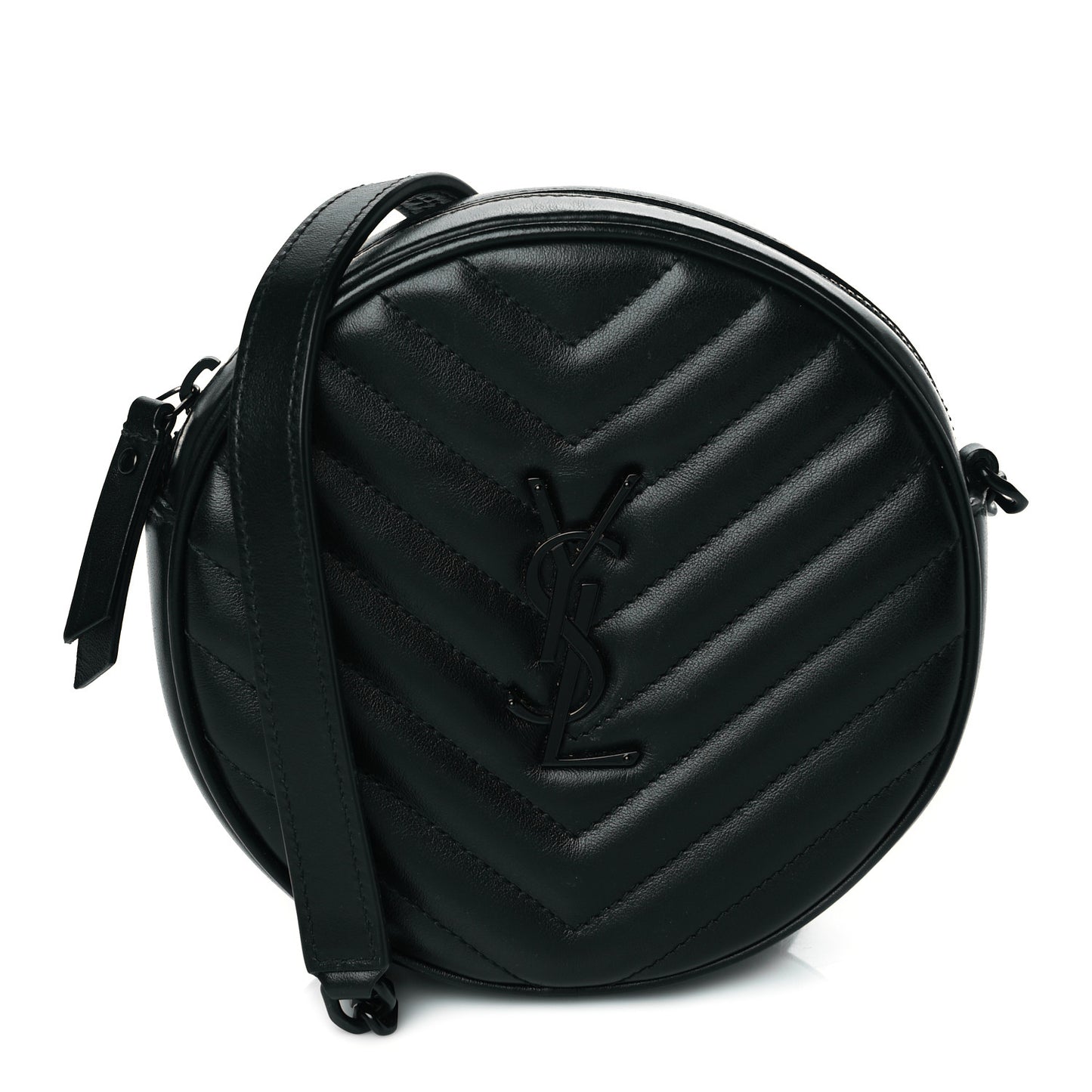 Calfskin Matelasse Chevron Round Vinyle Camera Bag Black