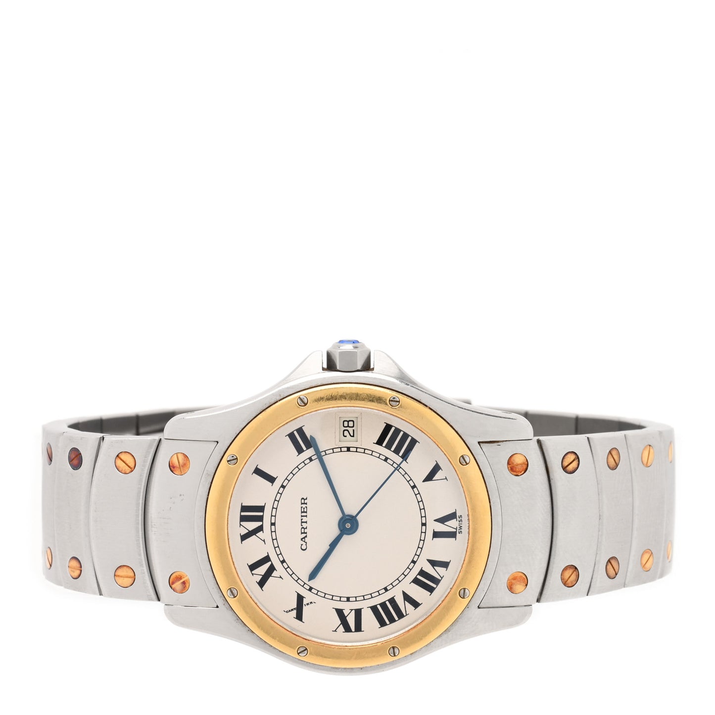 Stainless Steel 18K Yellow Gold 33mm Santos Ronde Automatic Watch