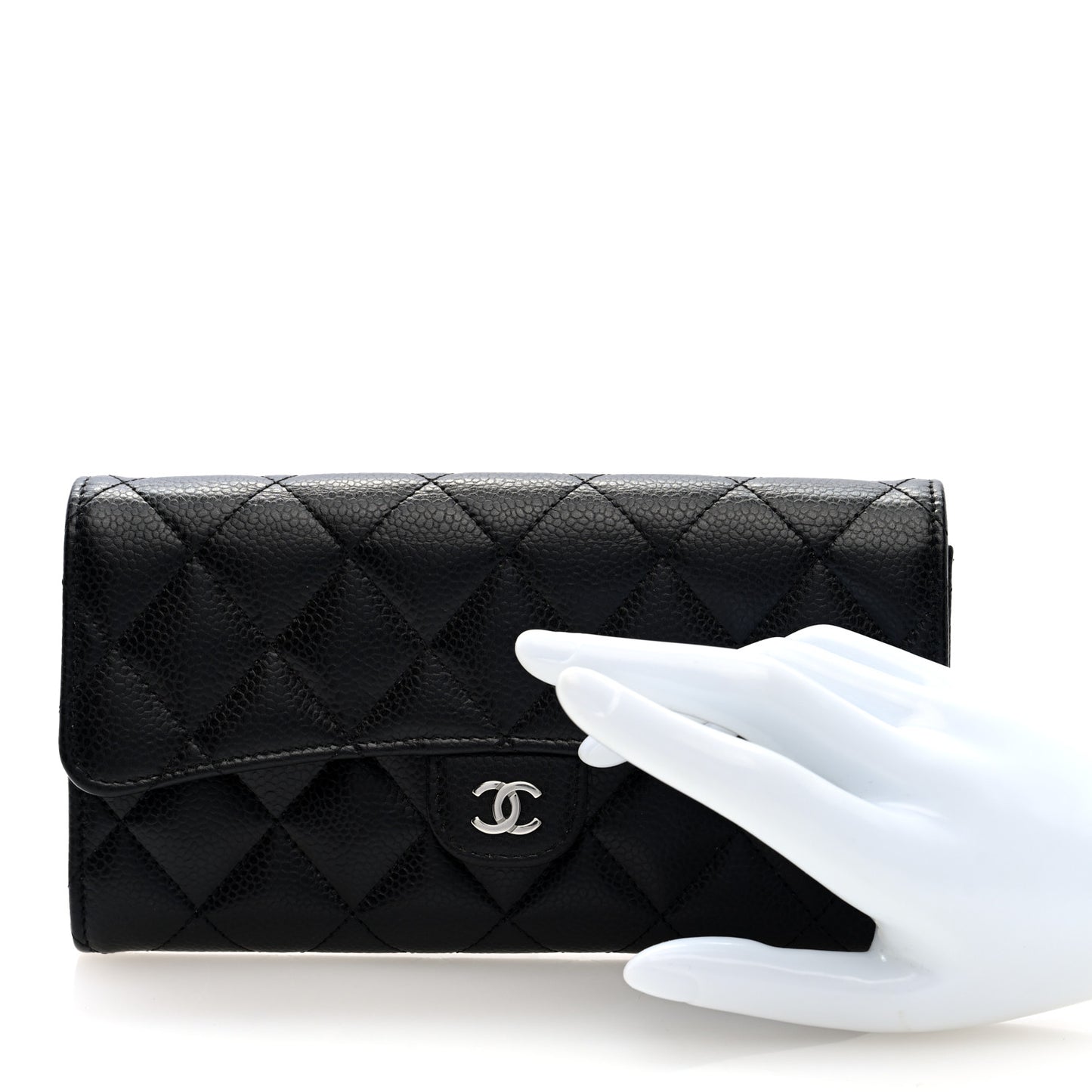 Caviar Quilted Large Gusset Flap Wallet Black