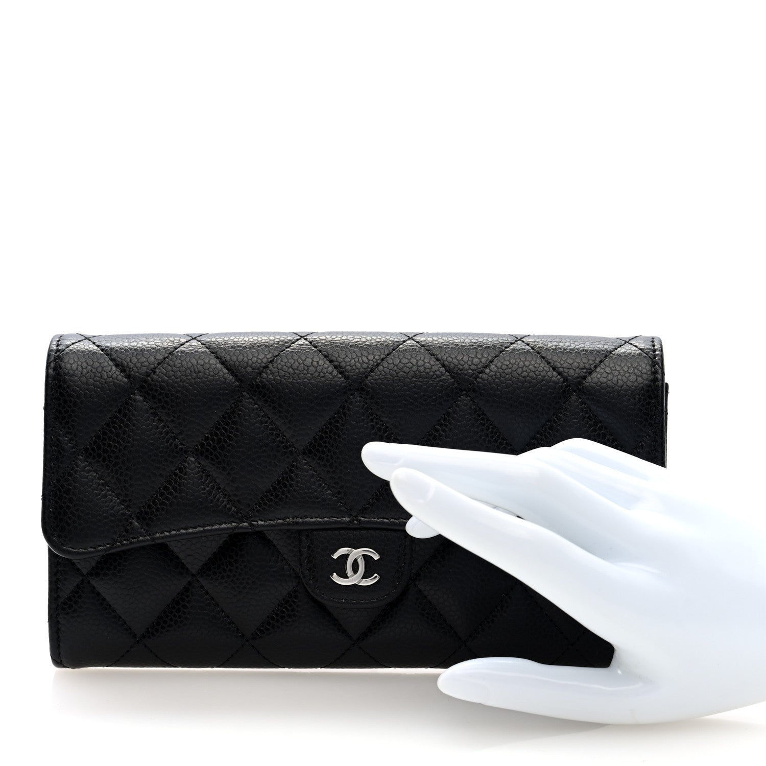 Chanel Caviar Quilted Large Gusset Flap Wallet Black 2 of 8