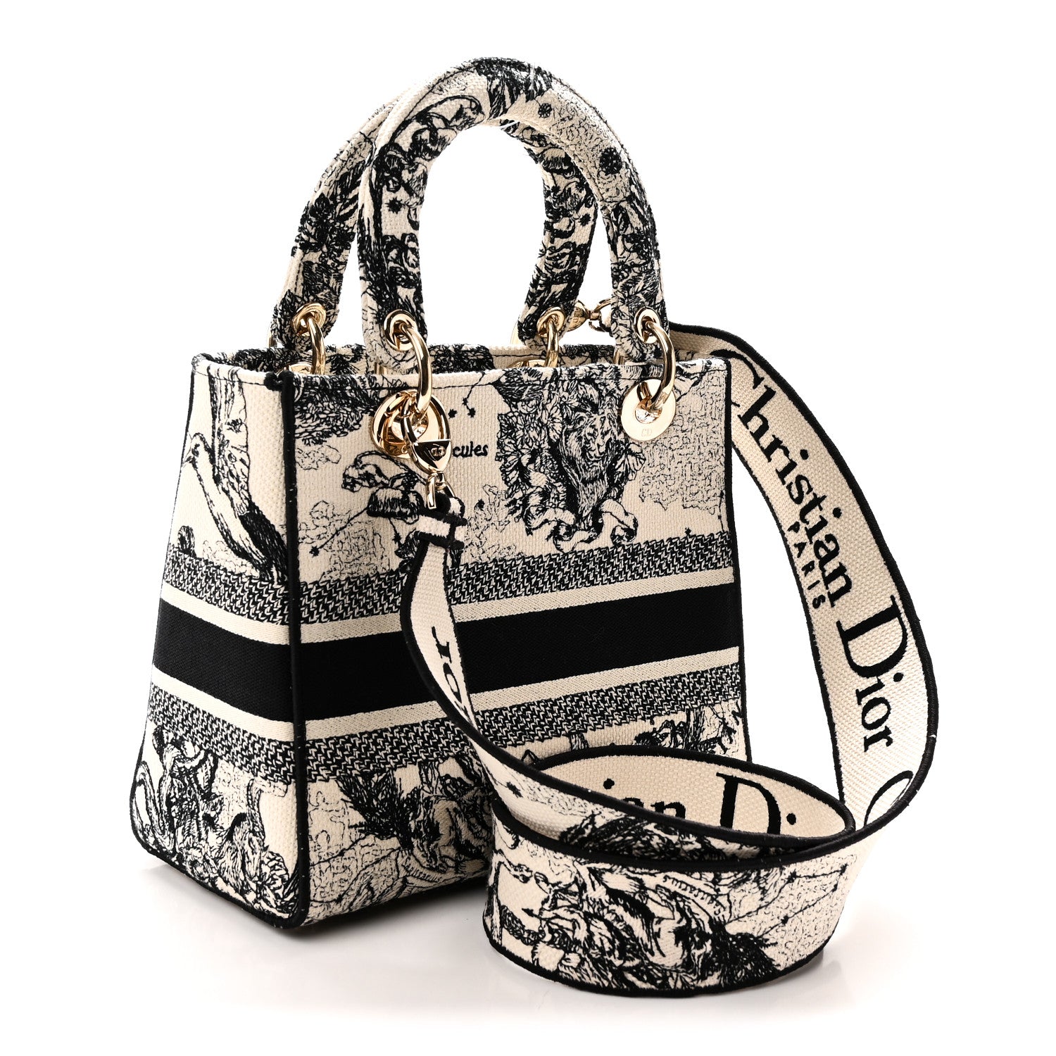Christian Dior Canvas Embroidered Zodiac Toile De Jouy Medium Lady D-Lite Latte 3 of 9