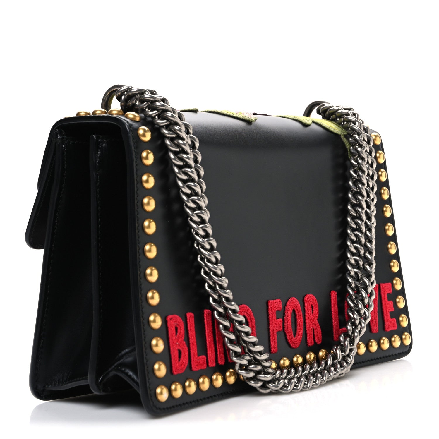 Gucci Calfskin Floral Embroidered Studded Small Dionysus Shoulder Bag Black 3 of 11