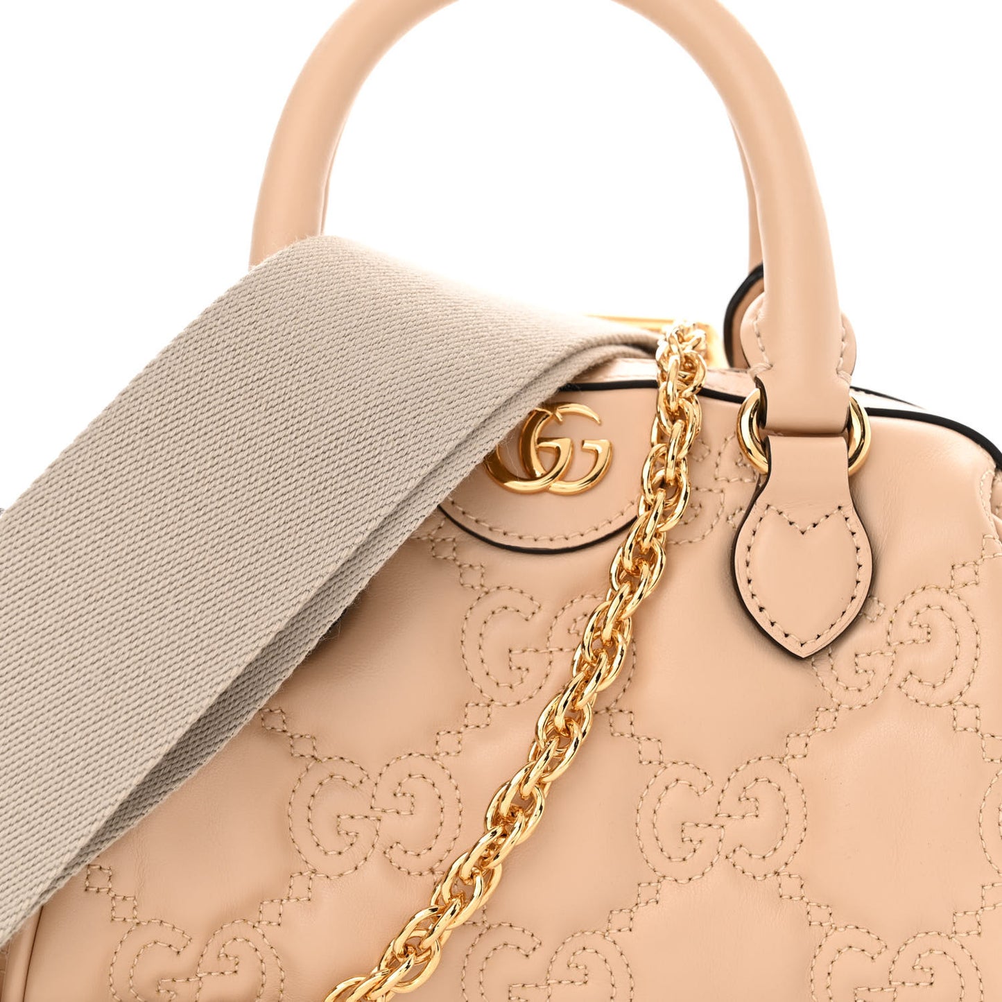 Calfskin GG Matelasse Mini Bowler Bag Naturale
