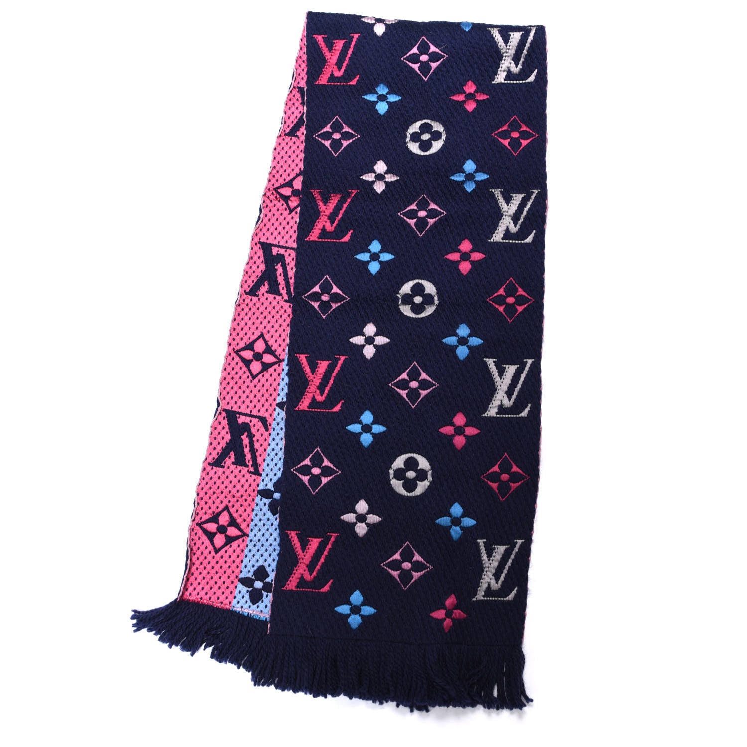 Louis Vuitton Wool Silk Rainbow Logomania Scarf Navy 3 of 4