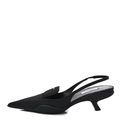 Prada Nylon Logo Pointed Toe 45mm Slingback Pumps 36.5 Black 1 of 7