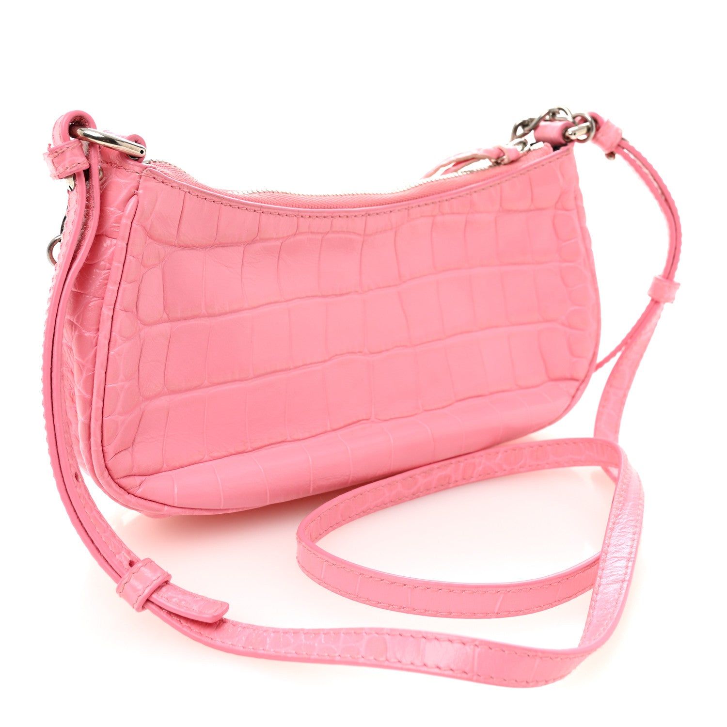 Balenciaga Extra Supple Calfskin Crocodile Embossed Le Cagole Mini Purse With Chain Sweet Pink 3 of 9