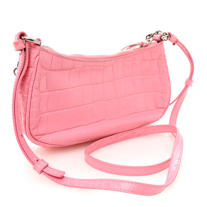 Balenciaga Extra Supple Calfskin Crocodile Embossed Le Cagole Mini Purse With Chain Sweet Pink 3 of 9