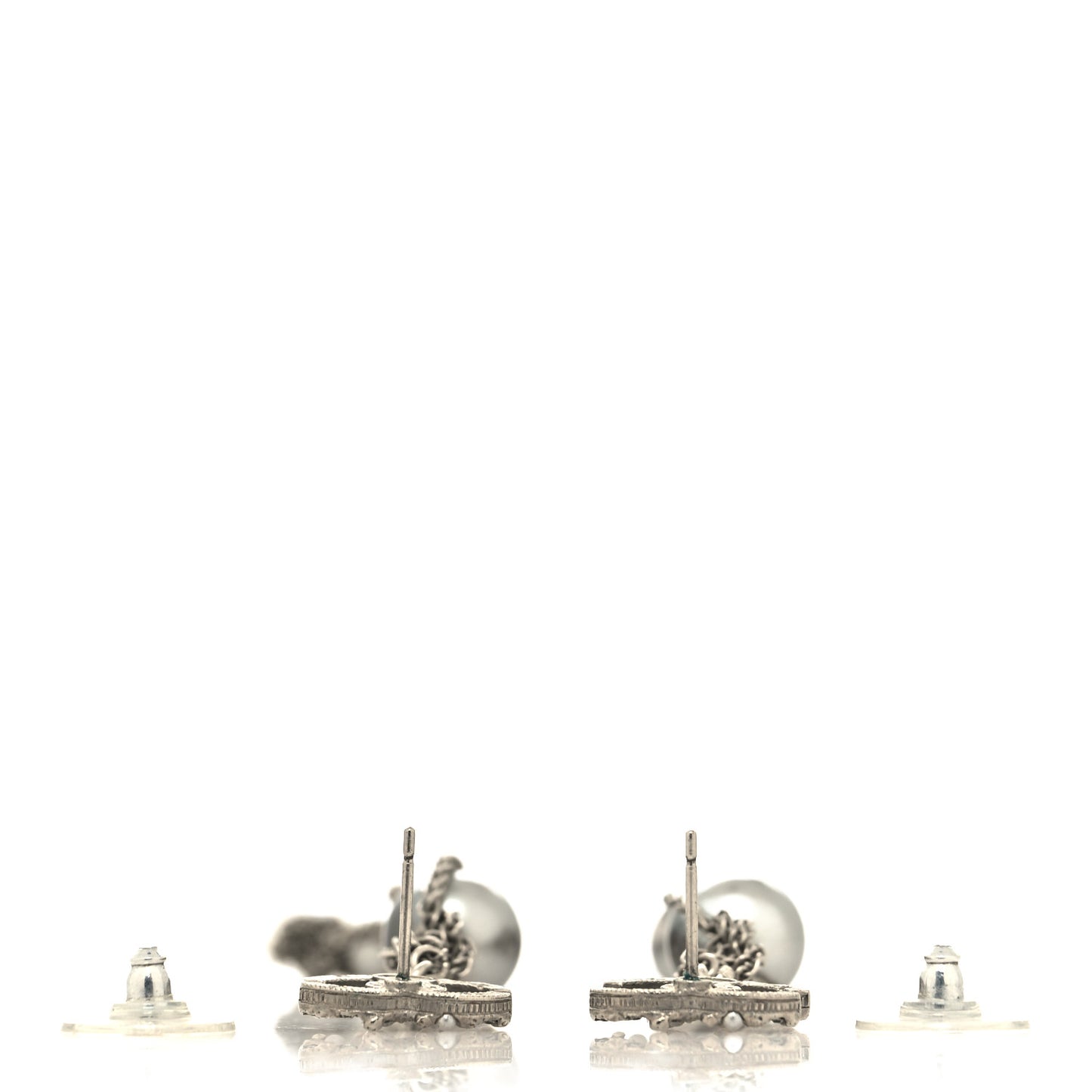 Pearl Crystal CC Chain Drop Earrings Silver