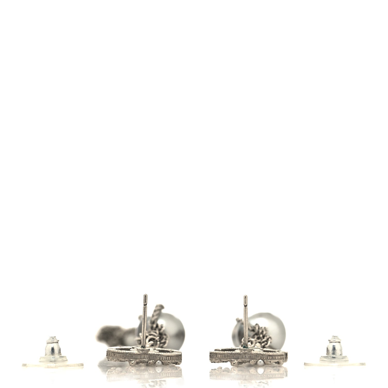 Chanel Pearl Crystal CC Chain Drop Earrings Silver 3 of 4