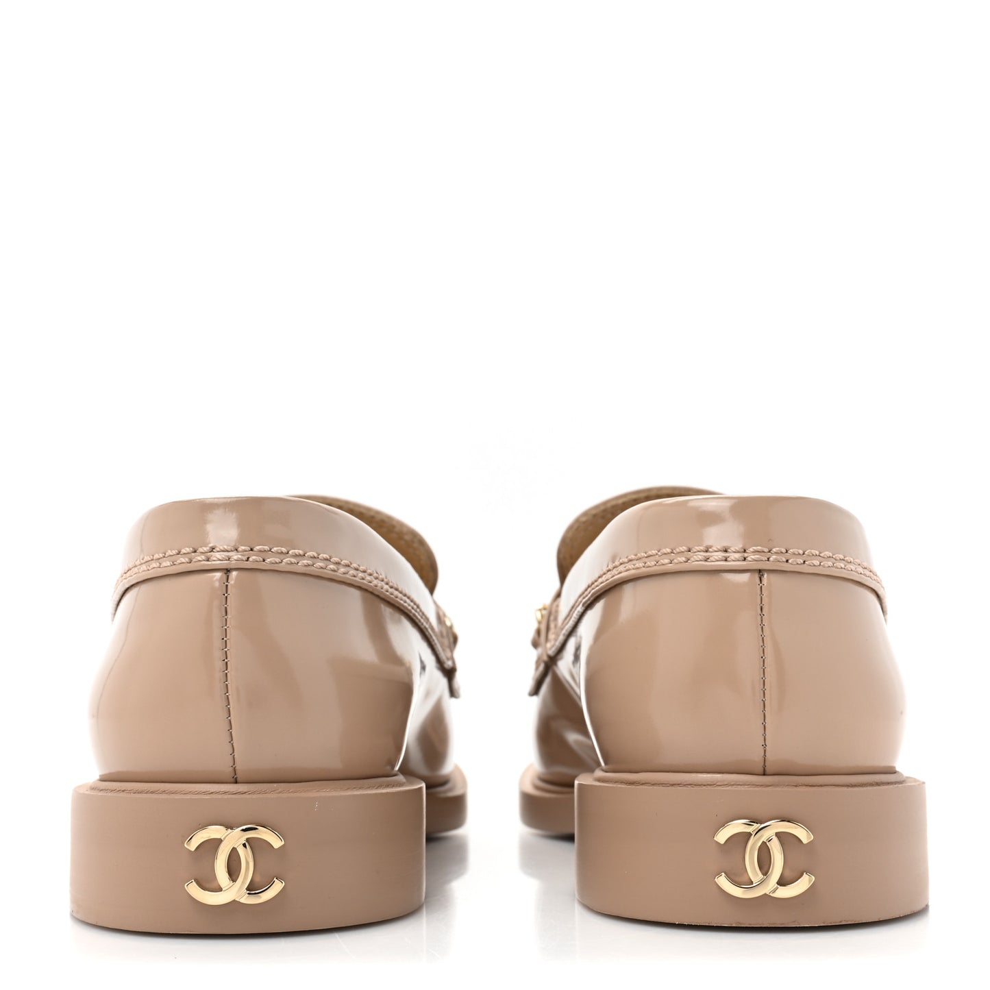 Shiny Calfskin Logo Loafers 37 Beige