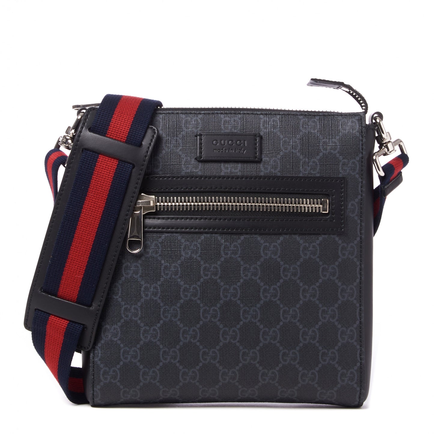 GG Supreme Monogram Web Small Flat Messenger Bag Black Grey