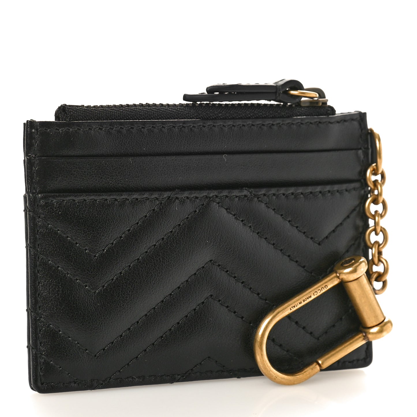 Calfskin Matelasse Chevron GG Marmont Key Case Card Holder Black