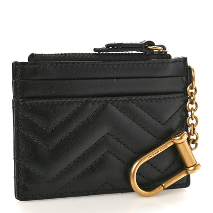 Gucci Calfskin Matelasse Chevron GG Marmont Key Case Card Holder Black 3 of 10