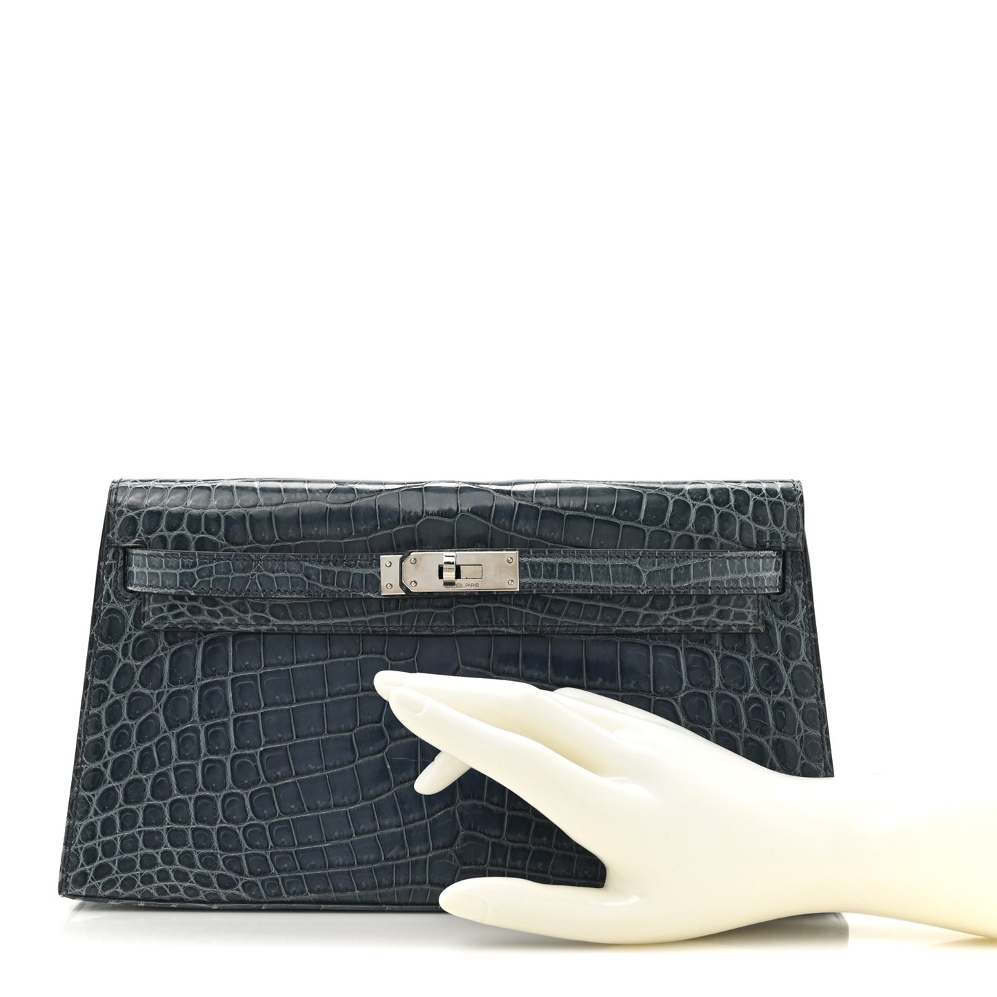 Shiny Niloticus Crocodile Kelly Elan Pochette Bleu Tempete