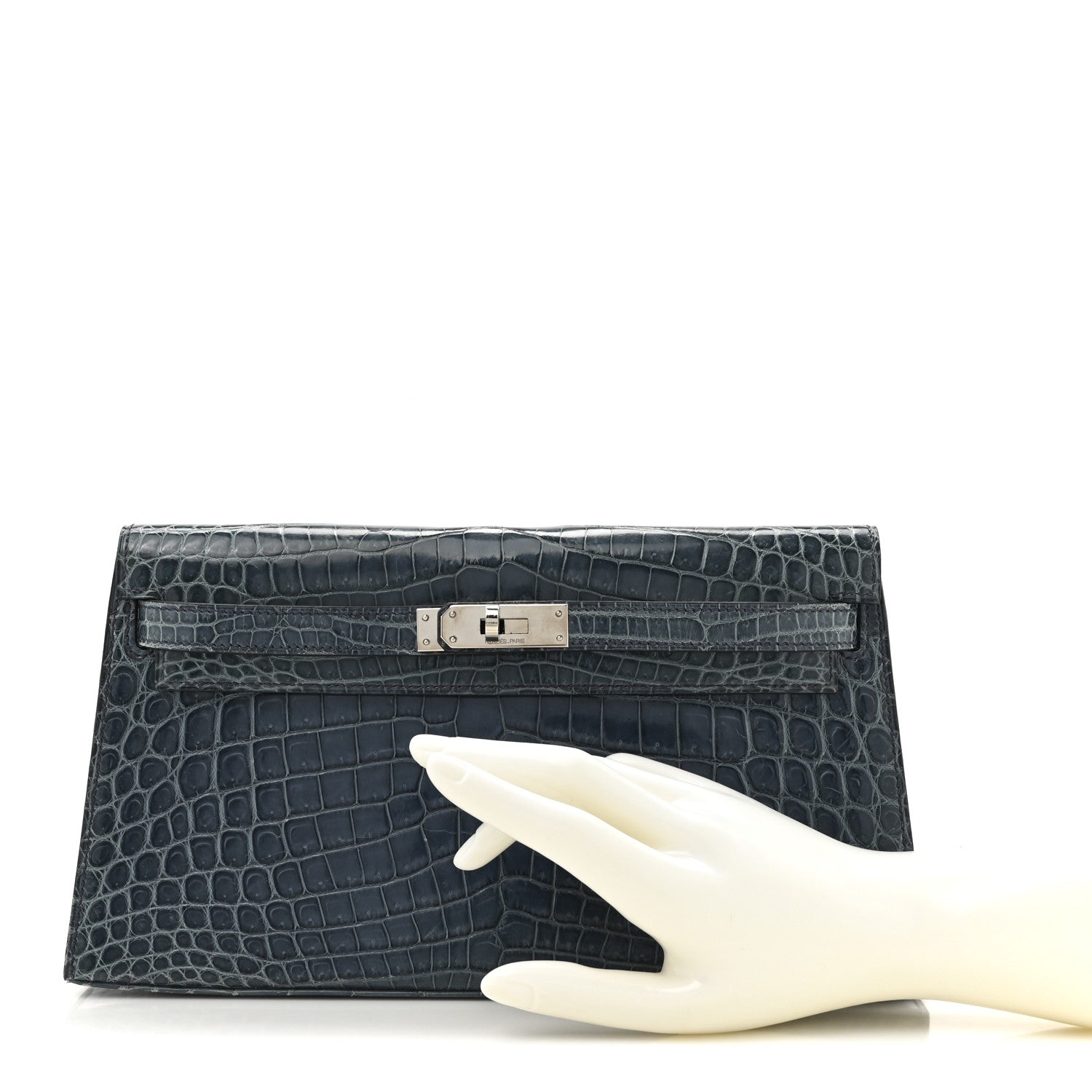 Hermes Shiny Niloticus Crocodile Kelly Elan Pochette Bleu Tempete 2 of 14