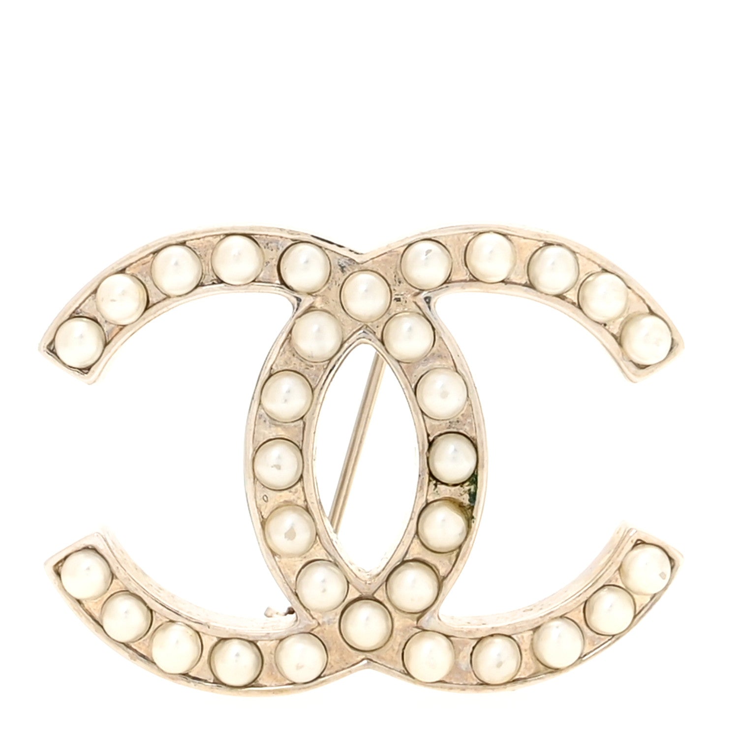 Chanel Metal Pearl CC Brooch Silver 1 of 3