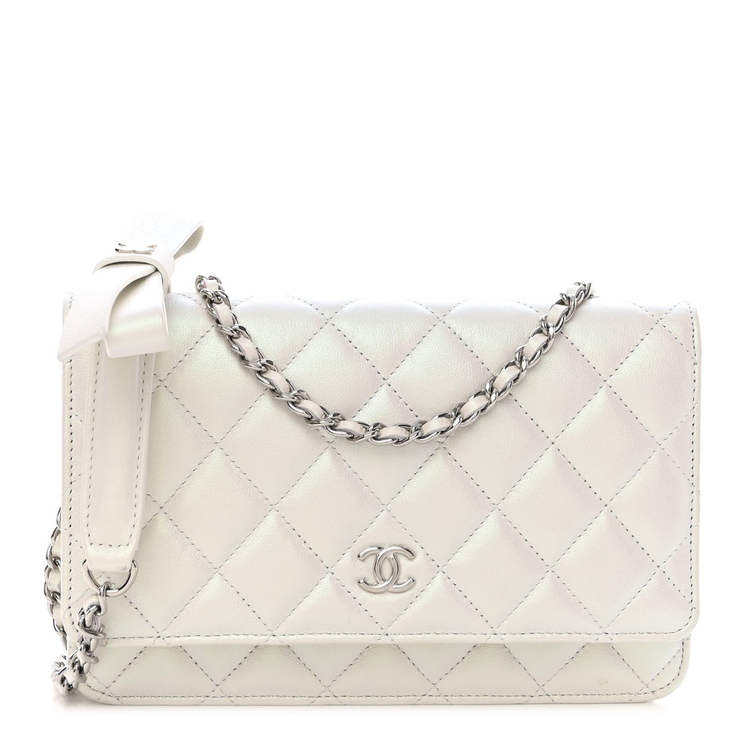 Chanel Lambskin Quilted Coco Bow Wallet On Chain WOC White 1 of 11