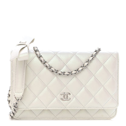 Chanel Lambskin Quilted Coco Bow Wallet On Chain WOC White 1 of 11