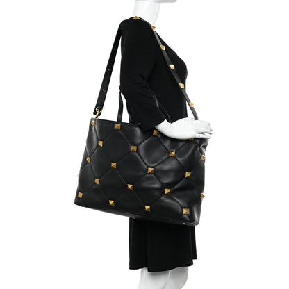 Valentino Garavani Grained Calfskin Quilted Large Roman Stud Tote Black 2 of 10