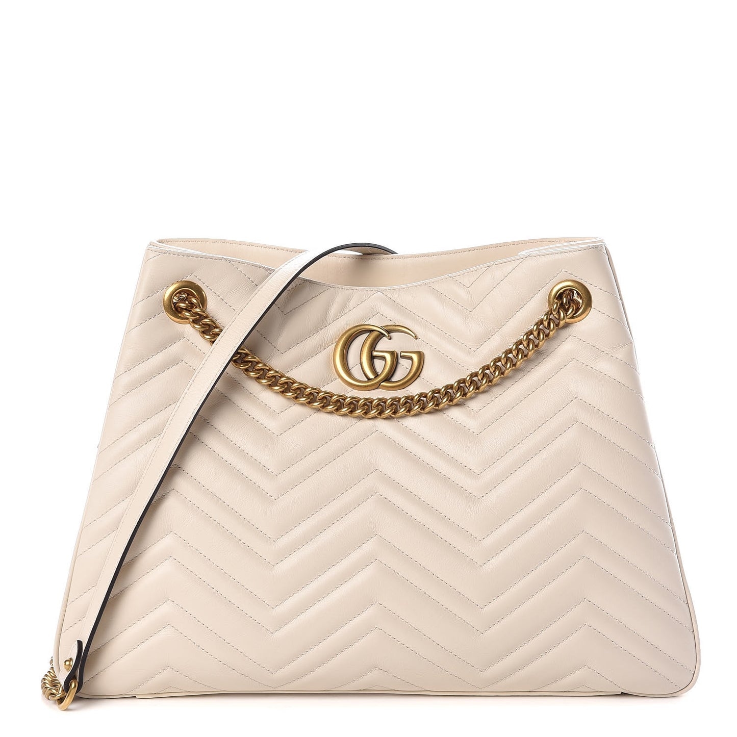 Calfskin Matelasse Medium GG Marmont Shoulder Tote Bag White