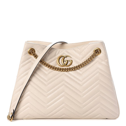 Gucci Calfskin Matelasse Medium GG Marmont Shoulder Tote Bag White 1 of 12