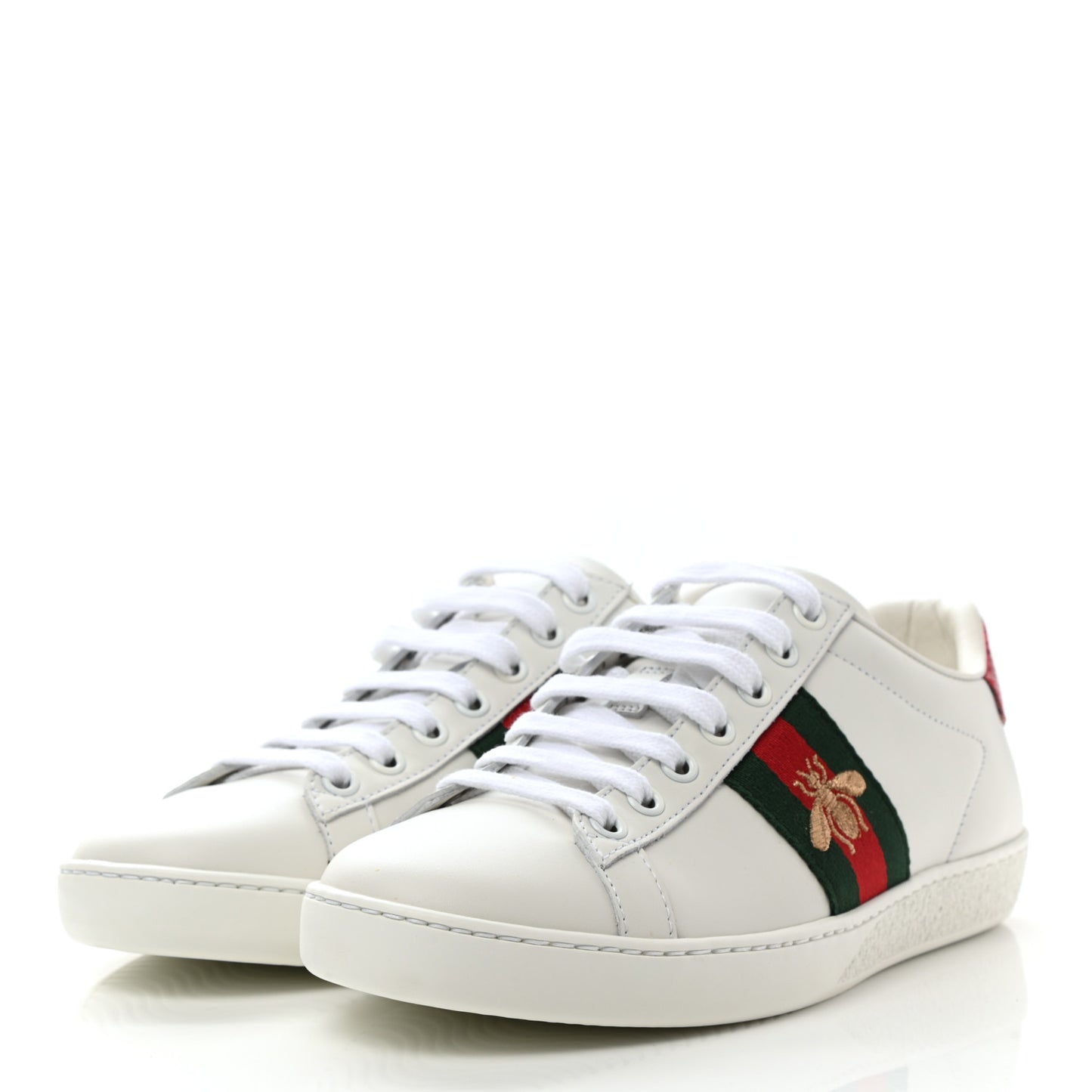 Calfskin Web Bee Embroidered Womens Ace Sneakers 36 White
