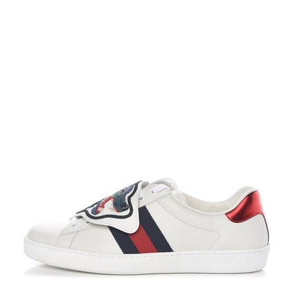 Gucci Calfskin Web Wolf Embroidered Mens Ace Sneakers 9 White 1 of 12