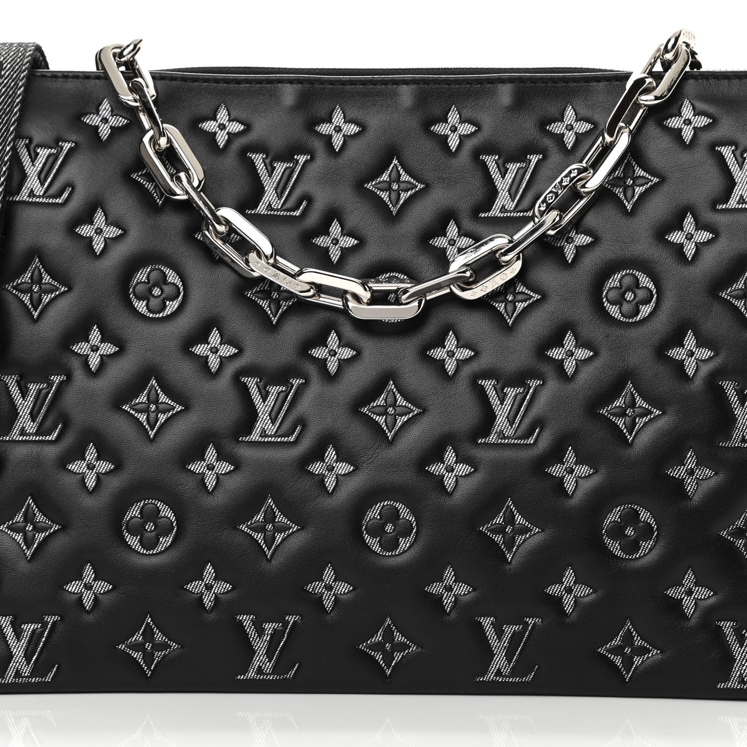 Louis Vuitton Lambskin Embossed Monogram Coussin MM Black Gray 9 of 11