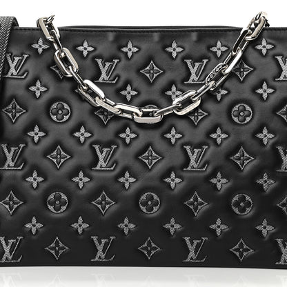 Louis Vuitton Lambskin Embossed Monogram Coussin MM Black Gray 9 of 11