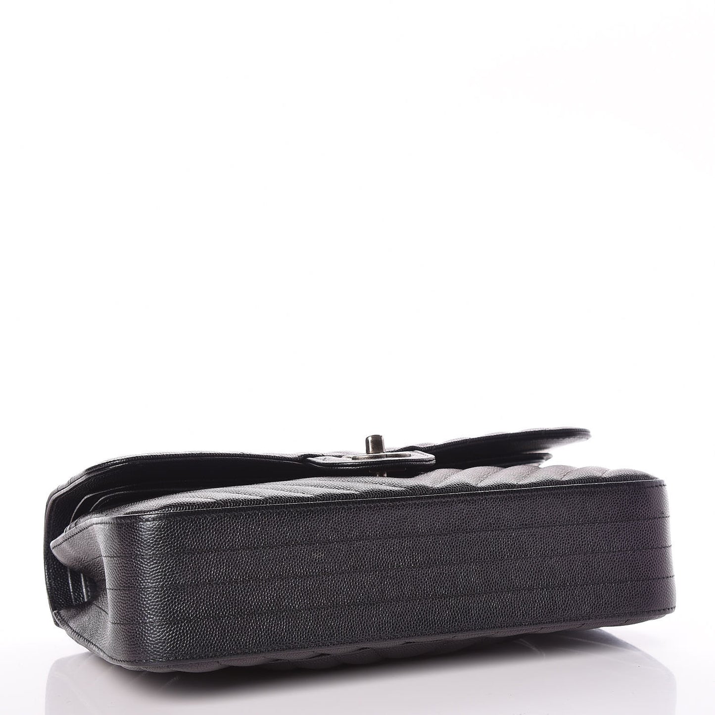 Iridescent Caviar Chevron Quilted Medium Double Flap Black