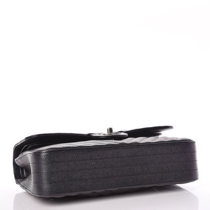 Chanel Iridescent Caviar Chevron Quilted Medium Double Flap Black 4 of 10